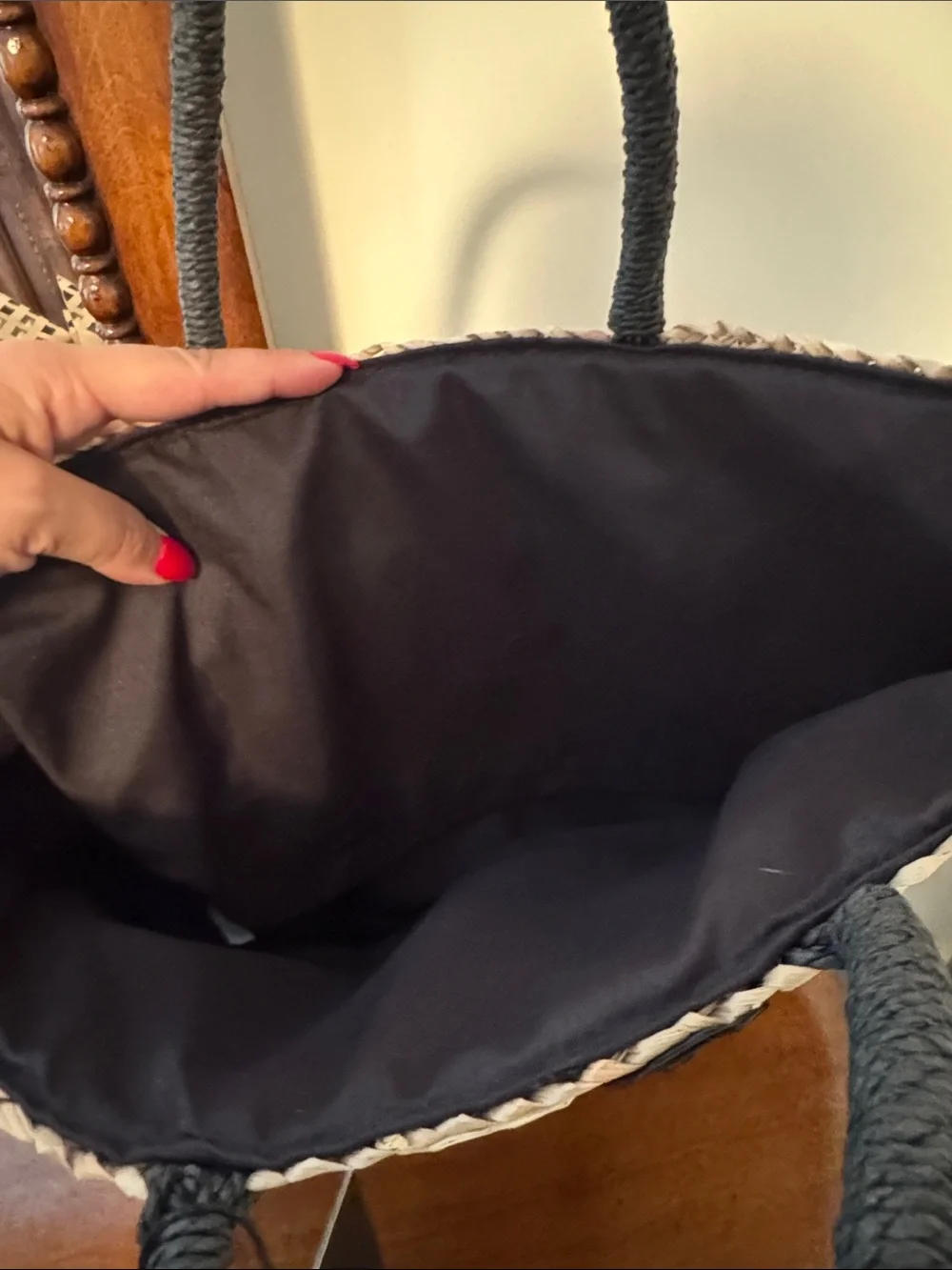 Natural Straw Tote with Black Accent